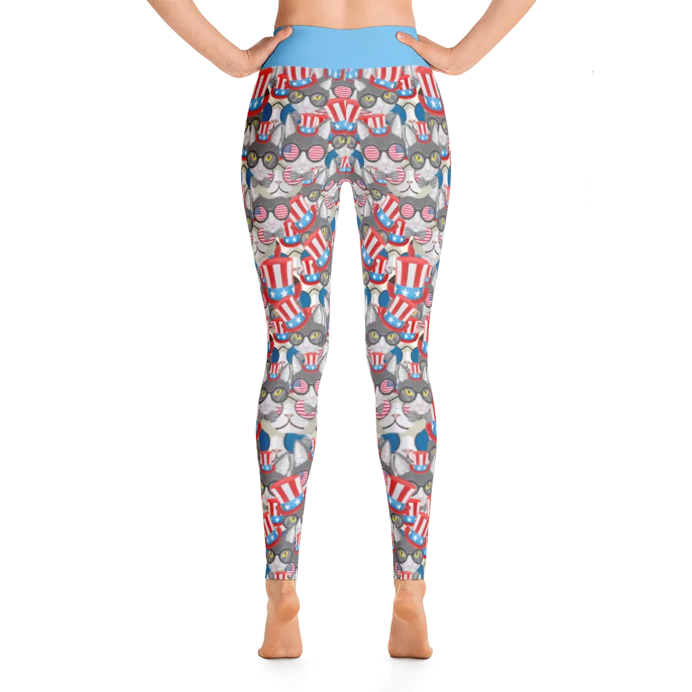 USA Cats Overload Blue Top Yoga Leggings