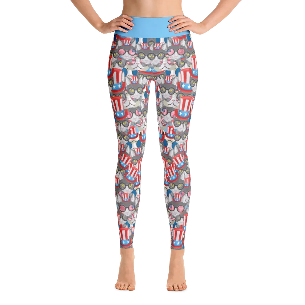 USA Cats Overload Blue Top Yoga Leggings