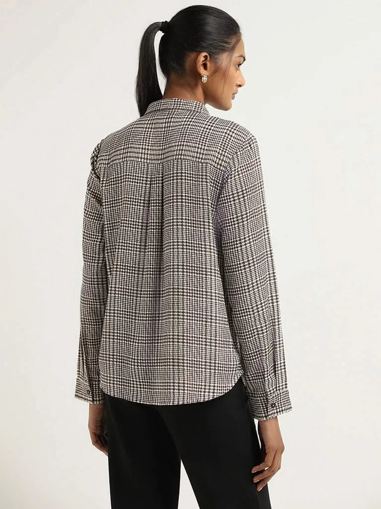 Wardrobe Brown Houndstooth Printed Shirt