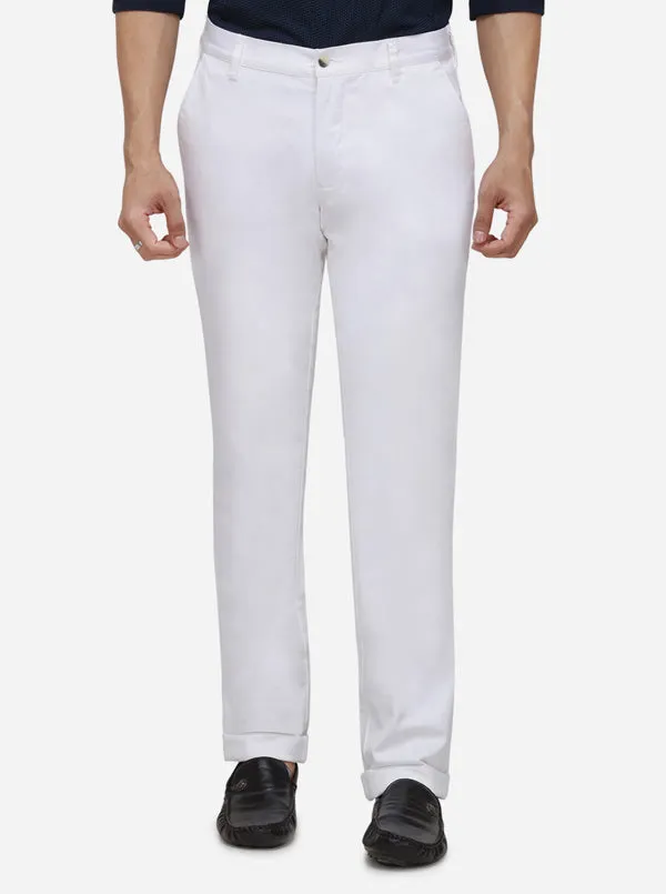 White Solid Slim Fit Casual Trouser | JadeBlue