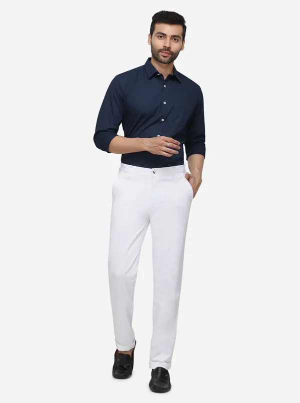 White Solid Slim Fit Casual Trouser | JadeBlue