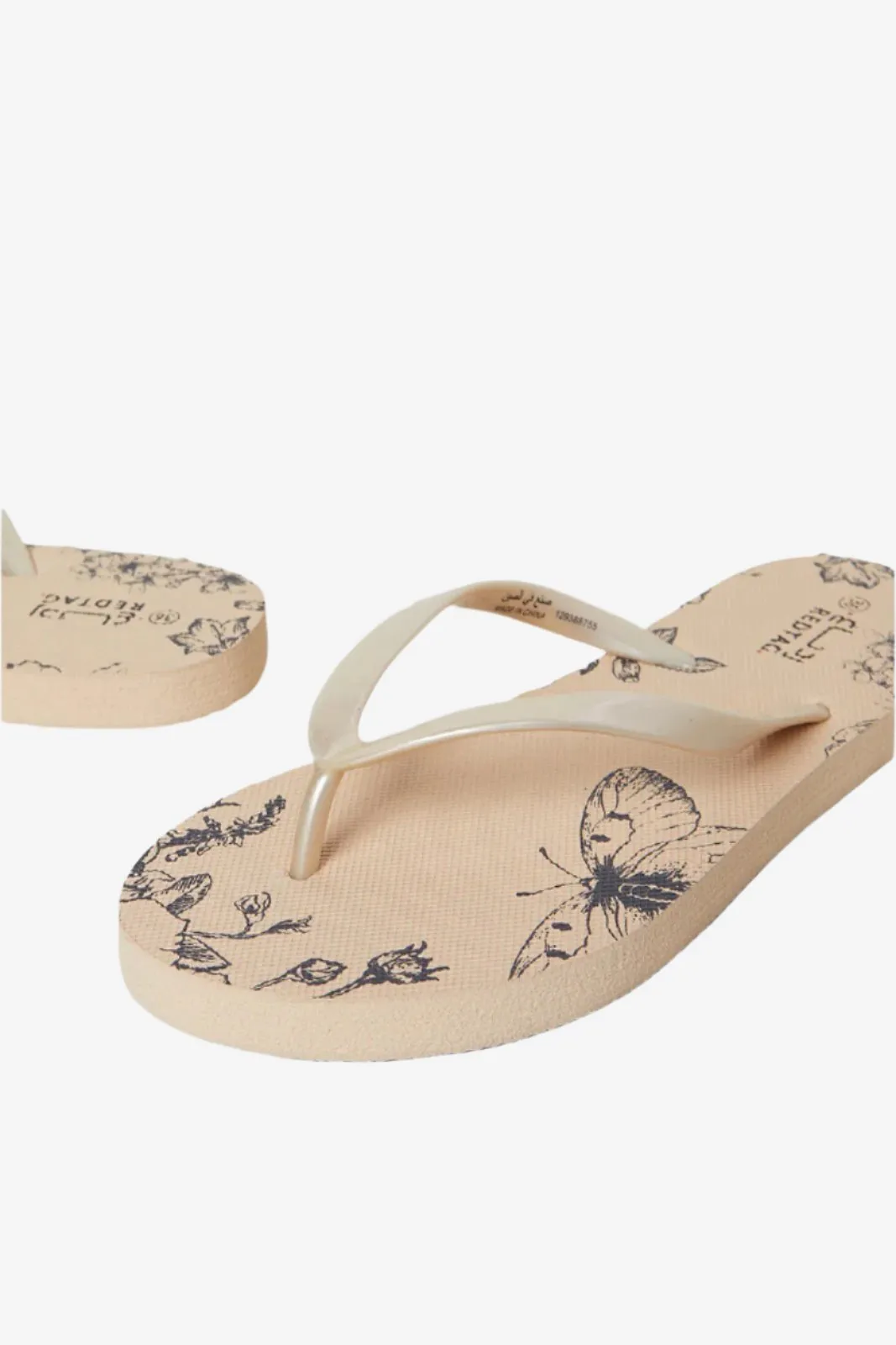 Women Beige Butterfly Printed Flip Flop