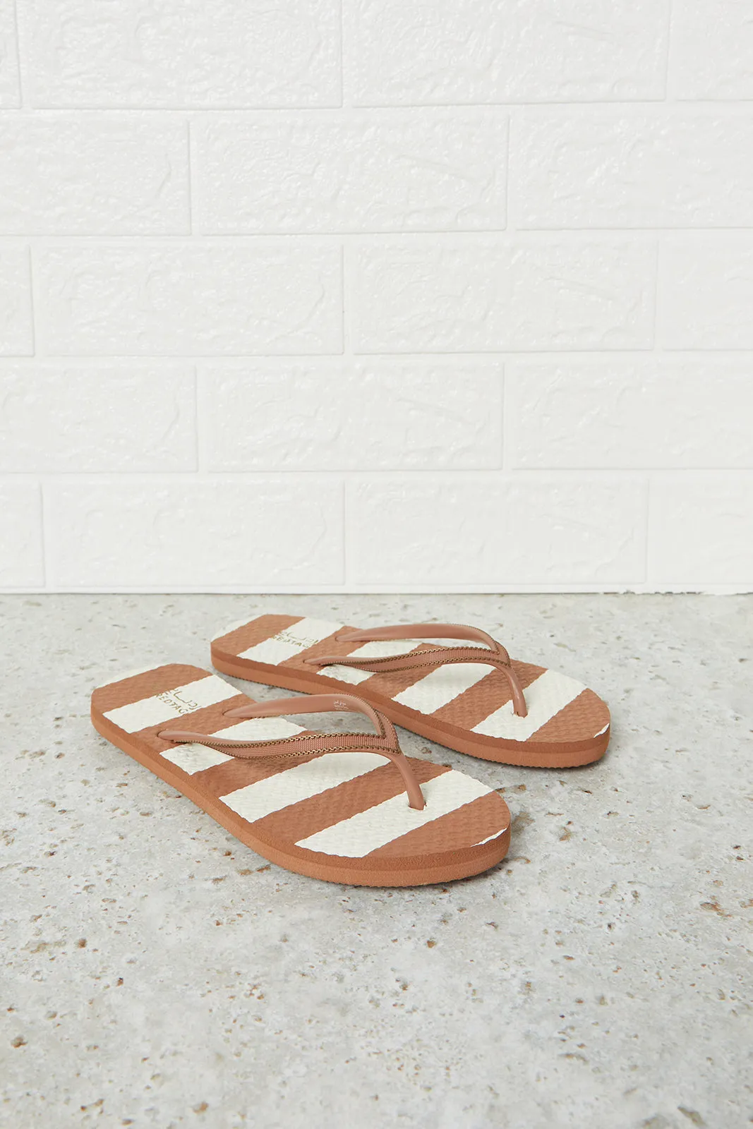 Women Brown Striped Flip Flop