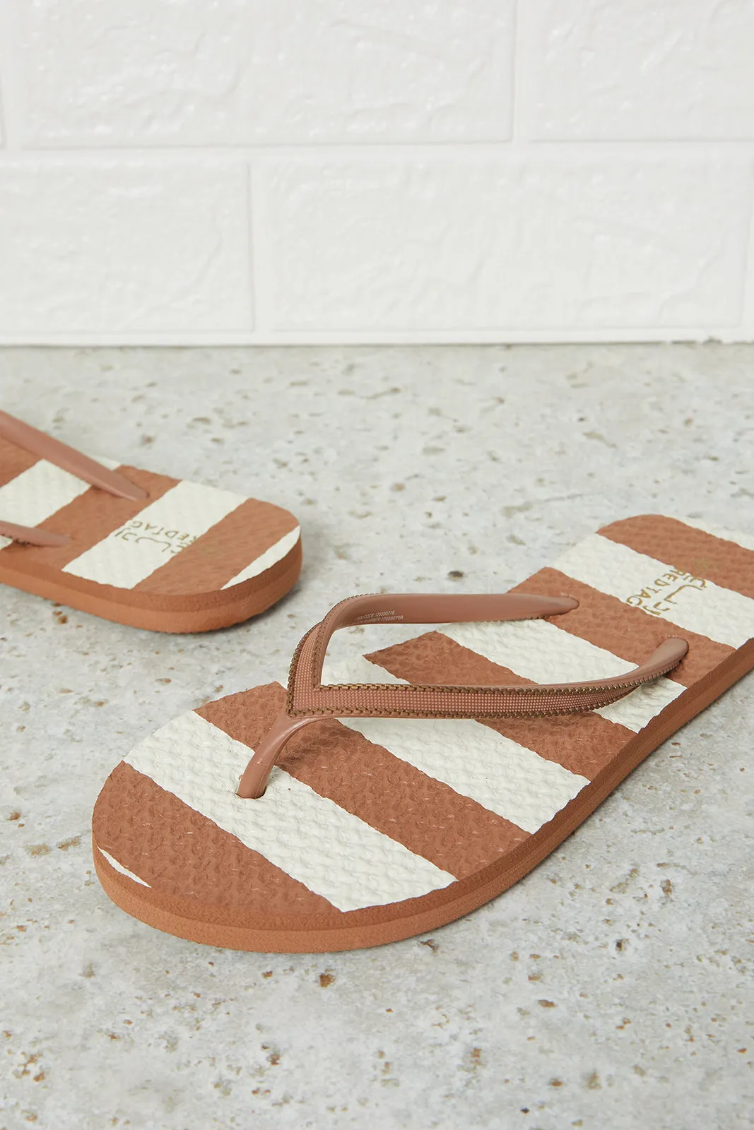 Women Brown Striped Flip Flop