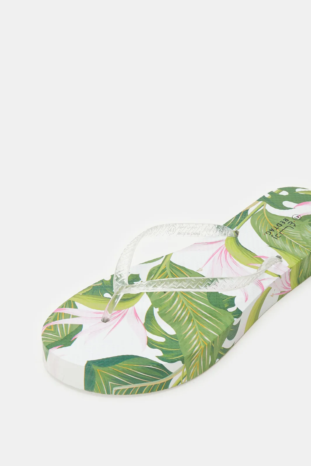 Women Green And White Floral Flip Flop