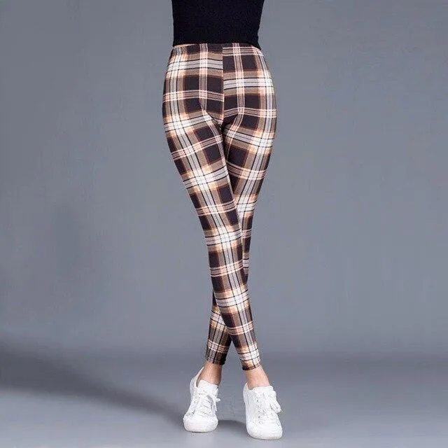 Women Plaid  Floral Stripe Trouser High Waist Pants