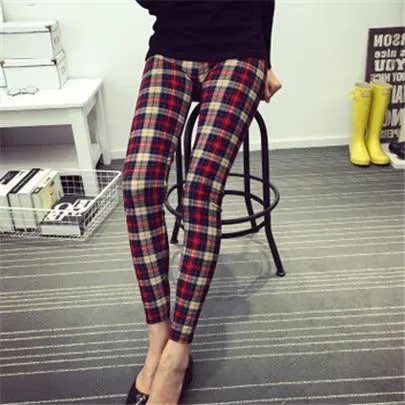 Women Plaid  Floral Stripe Trouser High Waist Pants