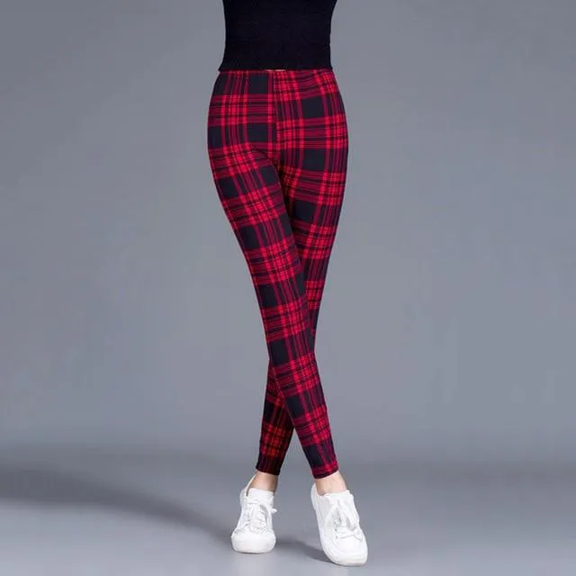 Women Plaid  Floral Stripe Trouser High Waist Pants