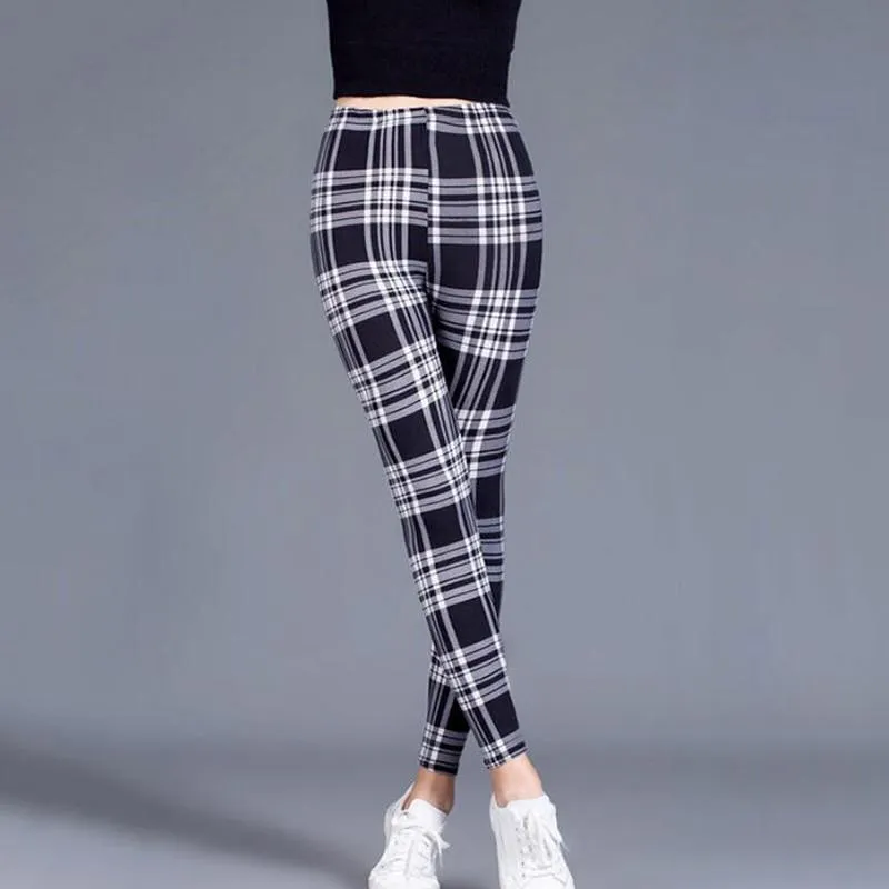 Women Plaid  Floral Stripe Trouser High Waist Pants