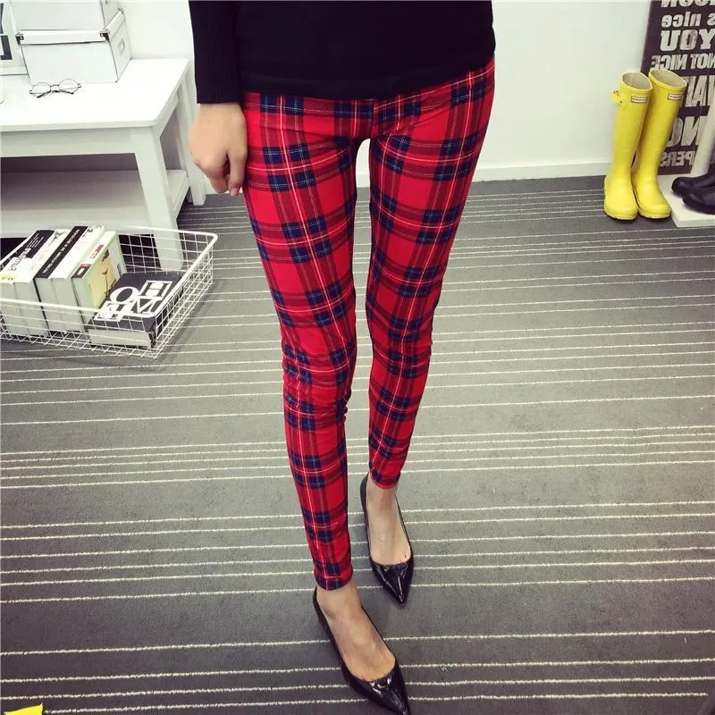 Women Plaid  Floral Stripe Trouser High Waist Pants