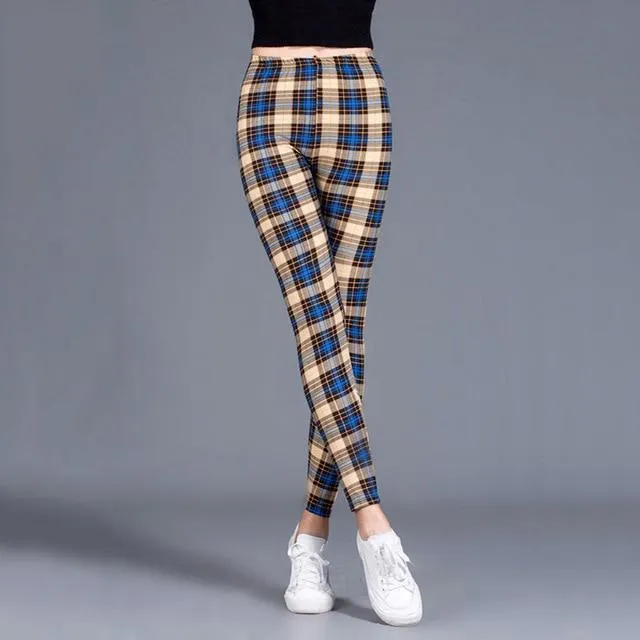 Women Plaid  Floral Stripe Trouser High Waist Pants